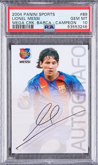 2004-05 Panini Sports "Megacracks Barcelona Campeon" #89 Lionel Messi Rookie Card - PSA GEM MT 10